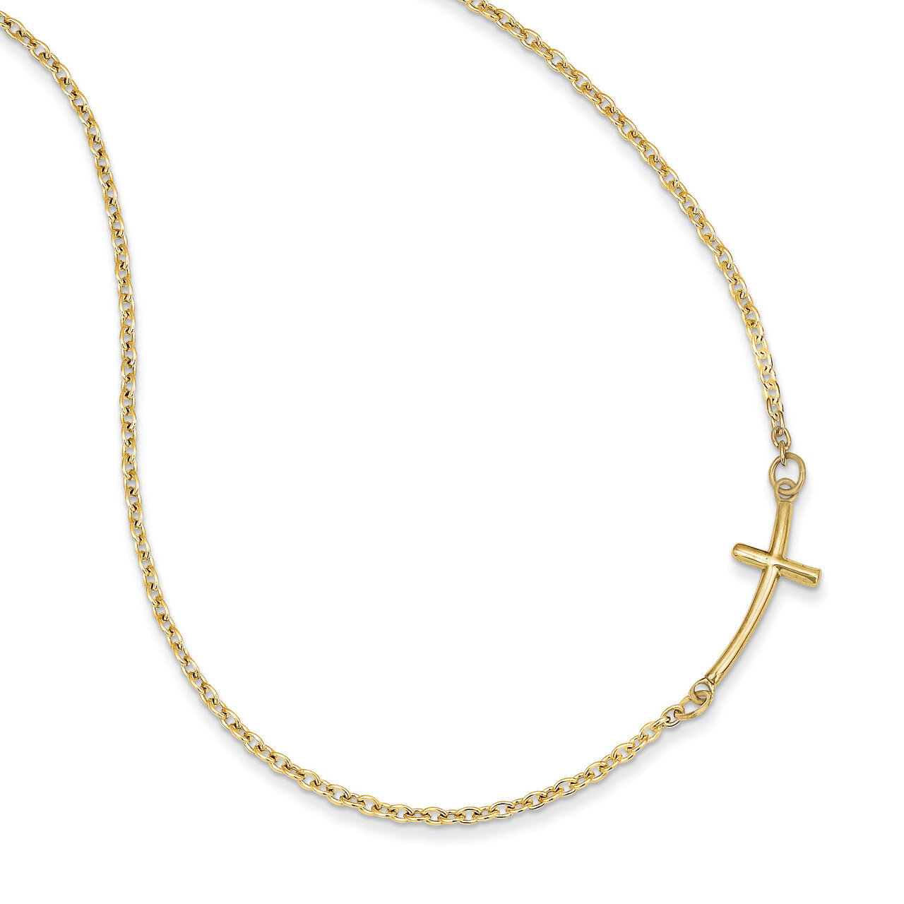 Small Sideways Curved Cross Necklace 14k Gold SF2080-19