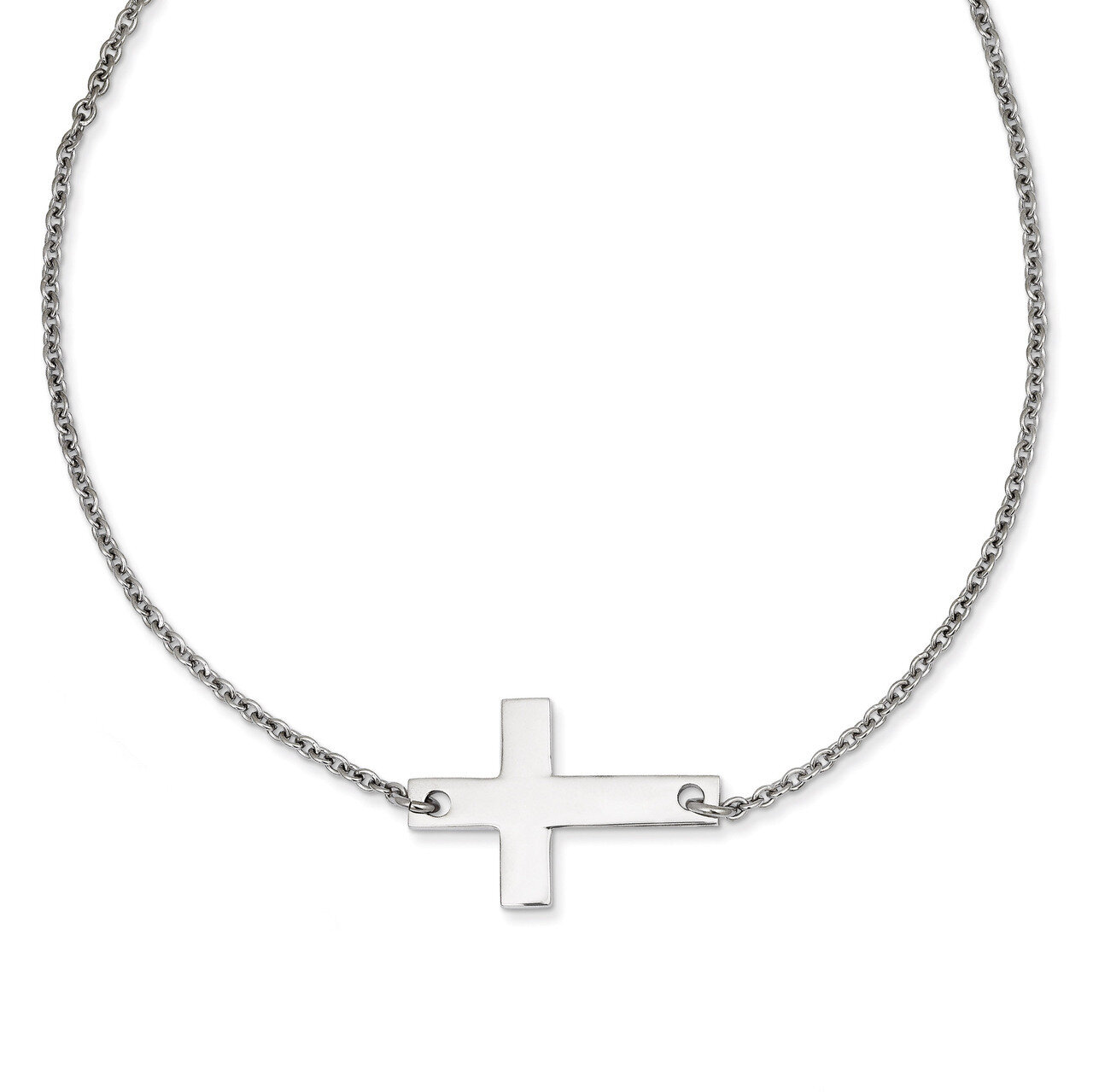 Polished Sideways Cross Necklace Stainless Steel SRN1193-21, MPN: SRN1193-21, 191101643279