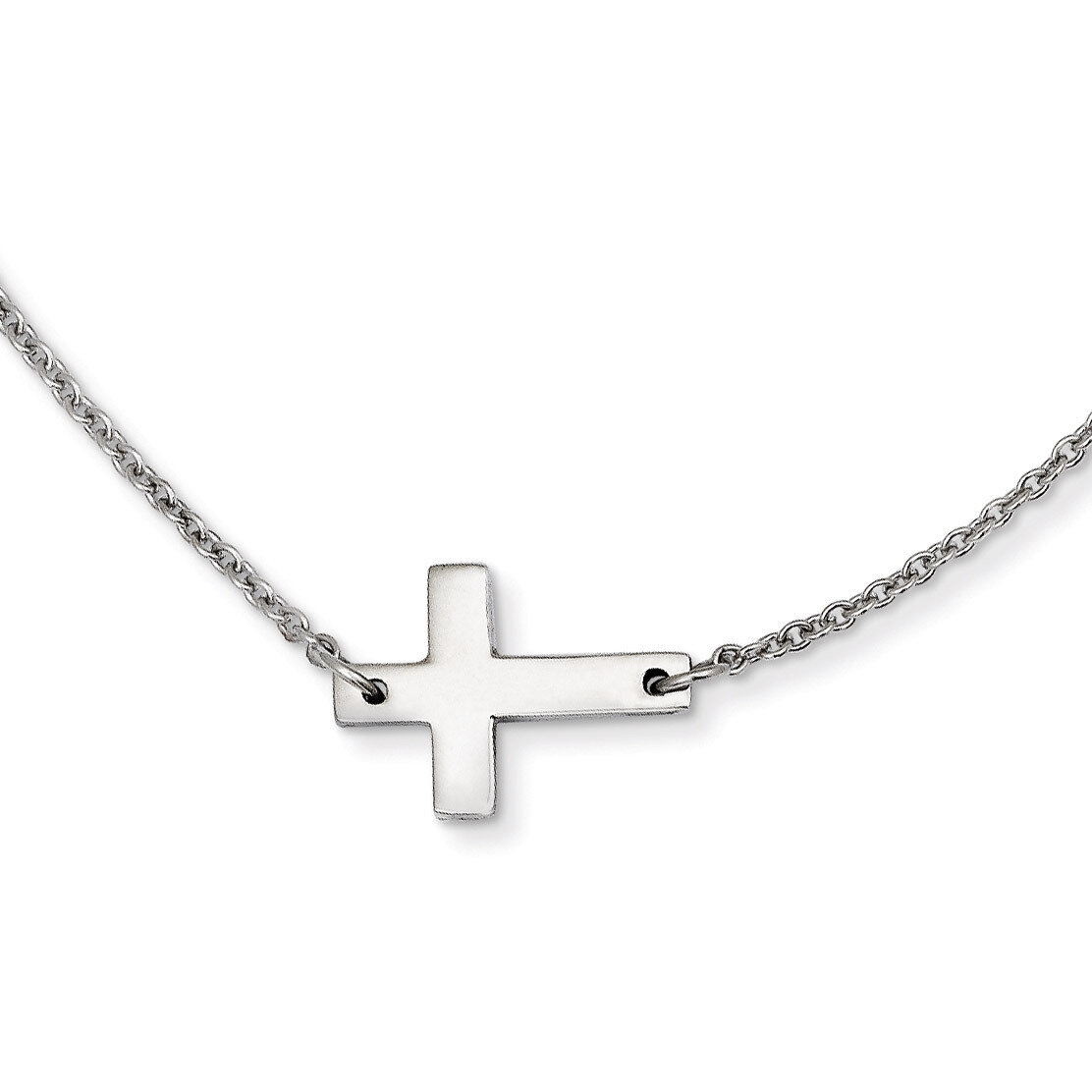 Polished Sideways Cross Necklace Stainless Steel SRN1209-16, MPN: SRN1209-16, 191101643309