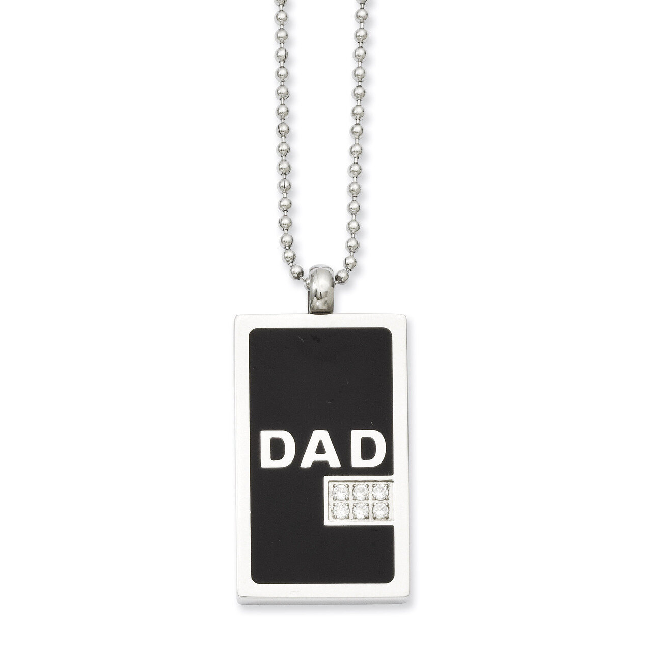 Black-plated & Synthetic Diamond Dad Dog Tag Necklace Stainless Steel SRN956-24