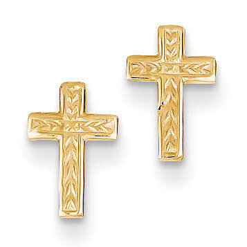 Cross Post Earrings 14k Gold Polished TC628