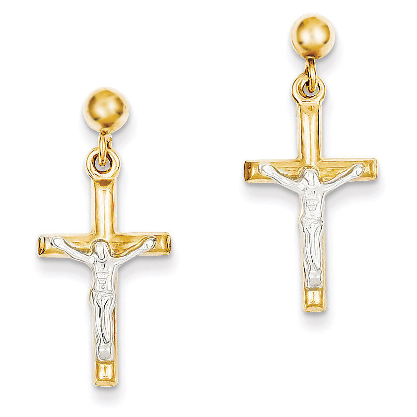 Hollow Crucifix Earrings 14k Two-tone Gold TE608