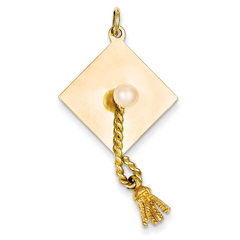 Graduation Cap with Fresh Water Cultured Pearl Charm 14k Gold XAC703
