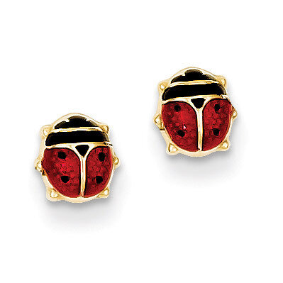 Enameled Ladybug Earrings 14k Gold YE593