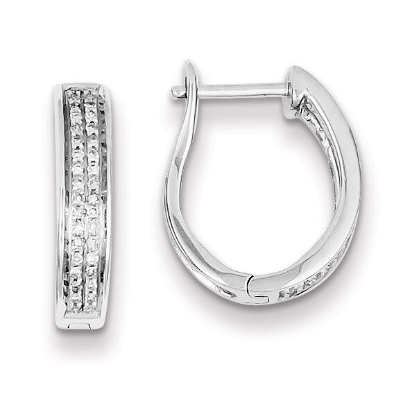 Oval Hinged Hoop Earrings Sterling Silver with Diamonds QE10633