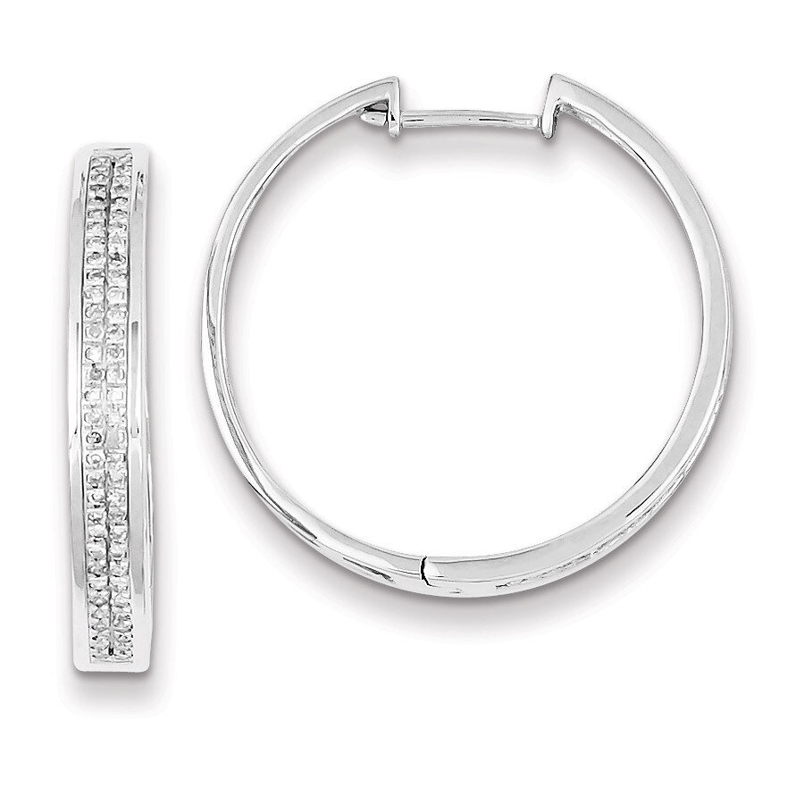 Round Hinged Hoop Earrings Sterling Silver with Diamonds QE10639