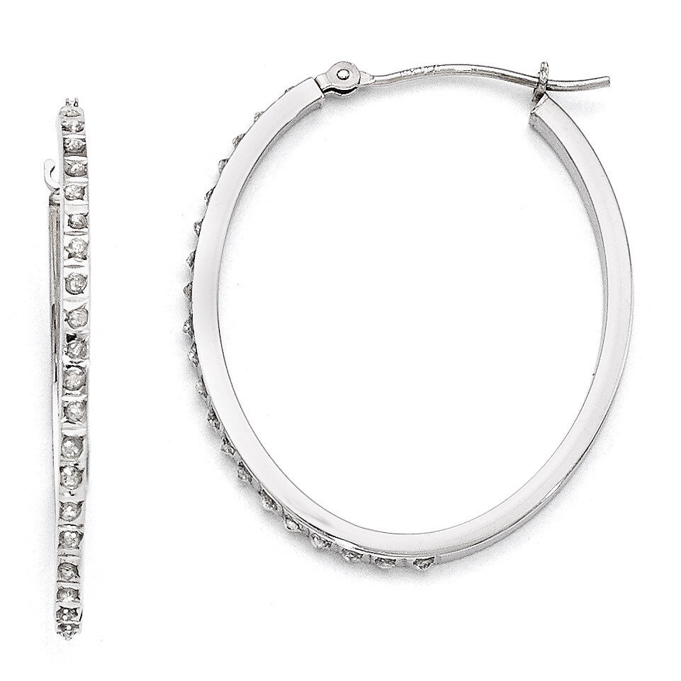 Oval Hinged Hoop Earrings 14k White Gold with Diamonds DF106