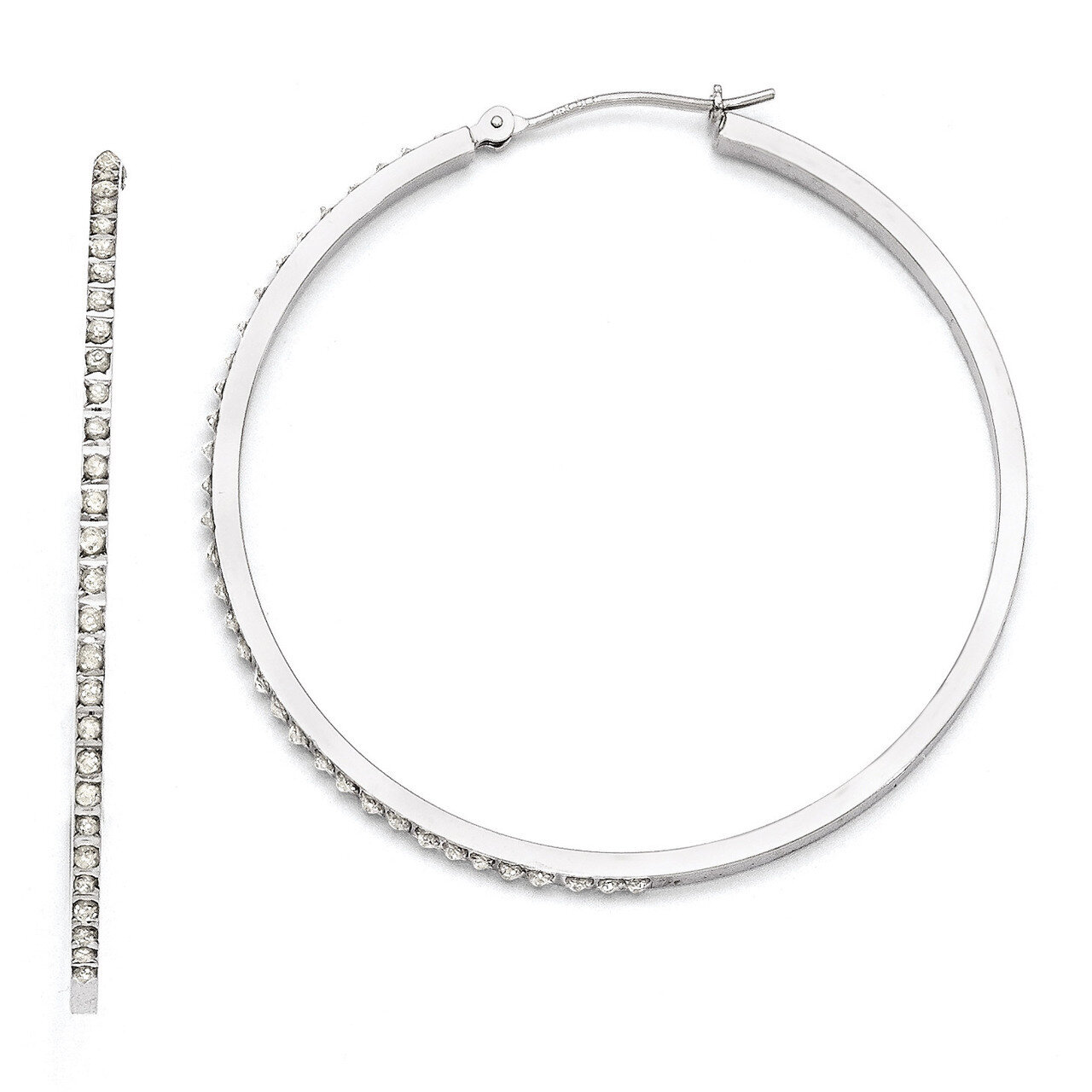 Lg Round Hinged Hoop Earrings 14k White Gold with Diamonds DF114