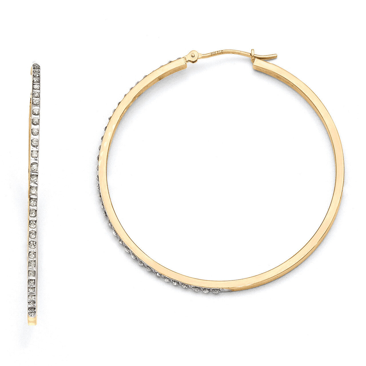 Large Round Hinged Hoop Earrings 14k Gold with Diamonds DF122