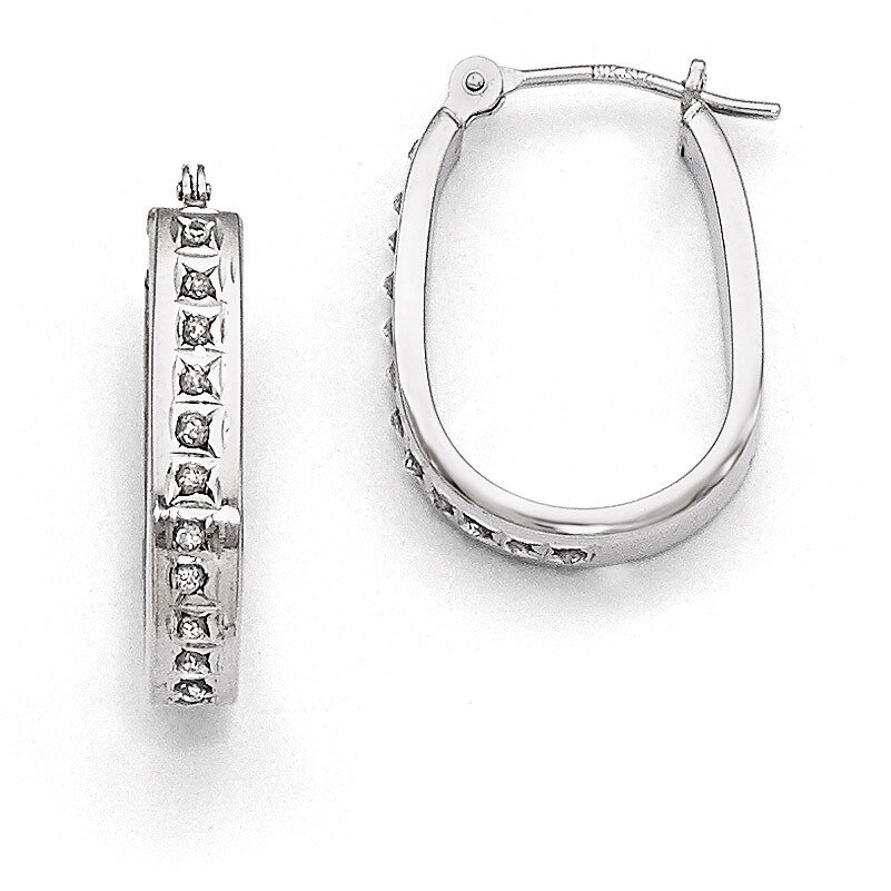 Squared Hinged Hoop Earrings 14k White Gold with Diamonds DF131