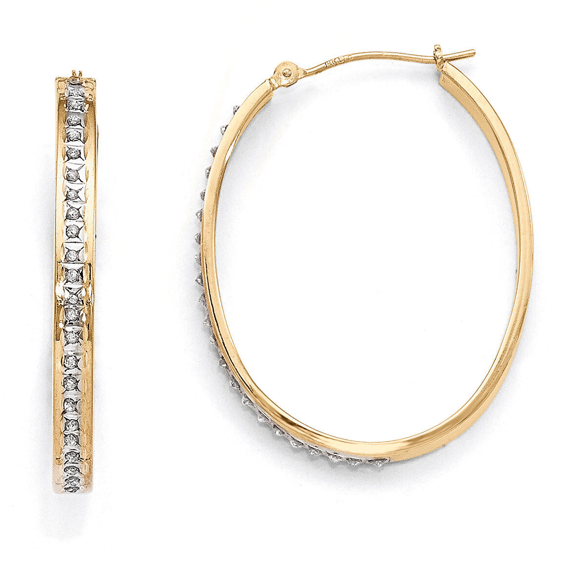 Oval Hinged Hoop Earrings 14k Gold with Diamonds DF135