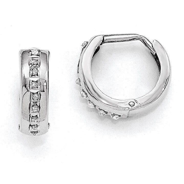 Round Huggy Hoop Earrings 14k White Gold with Diamonds DF140, MPN: DF140, 191101179310