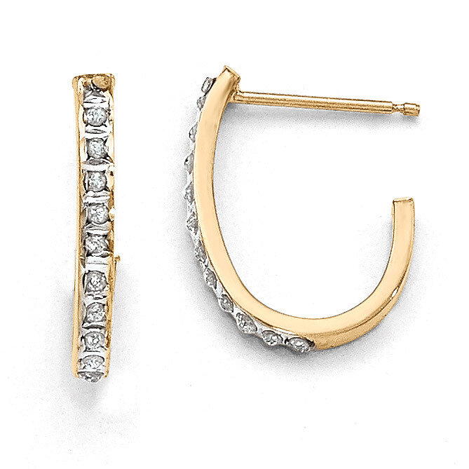 Post J Hoop Earrings 14k Gold with Diamonds DF144