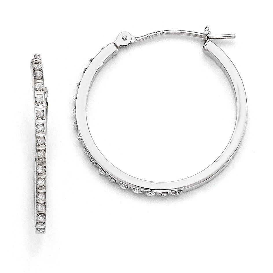 Round Hinged Hoop Earrings 14k White Gold with Diamonds DF145, MPN: DF145, 191101179358