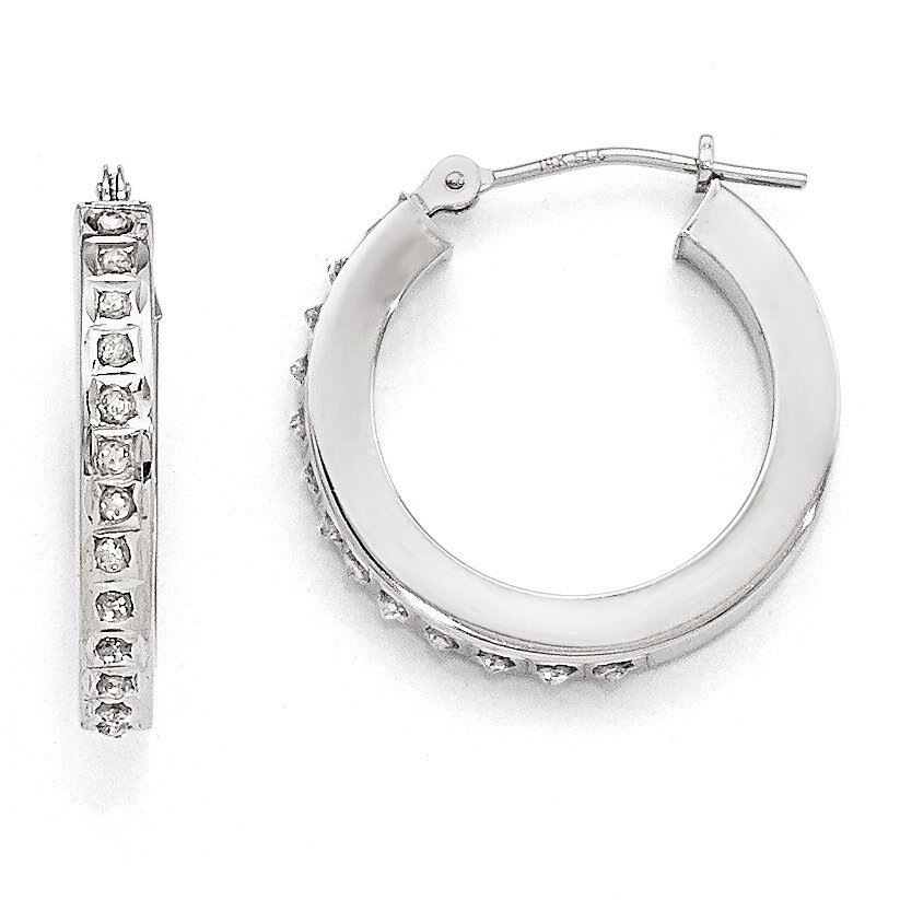 Round Hinged Hoop Earrings 14k White Gold with Diamonds DF158