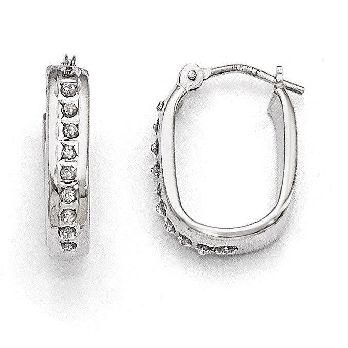 Squared Hinged Hoop Earrings 14k White Gold with Diamonds DF159, MPN: DF159, 191101179457
