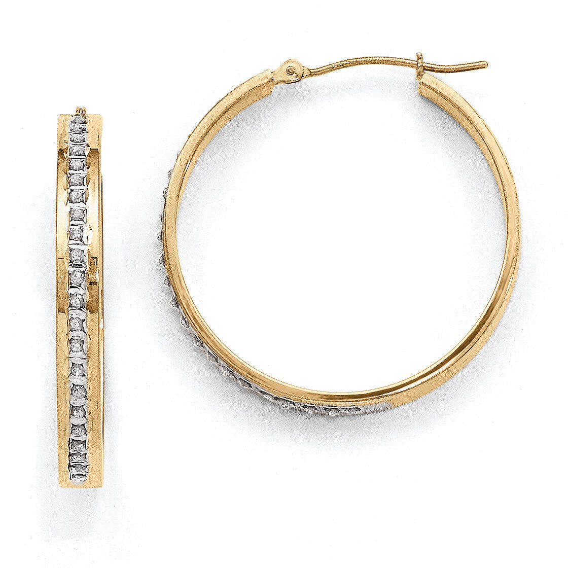 Round Hinged Hoop Earrings 14k Gold with Diamonds DF161