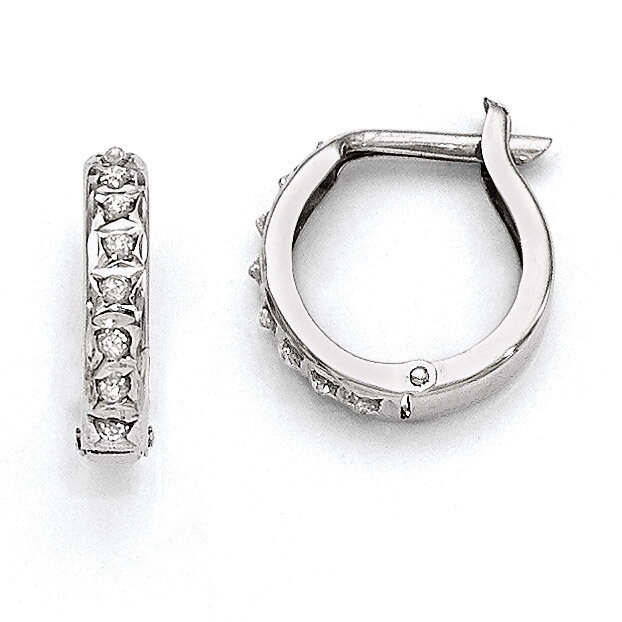 Round Hinged Hoop Earrings 14k White Gold with Diamonds DF169, MPN: DF169, 191101179501