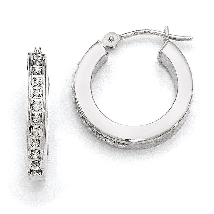 Round Hinged Hoop Earrings 14k White Gold with Diamonds DF227, MPN: DF227, 191101179600