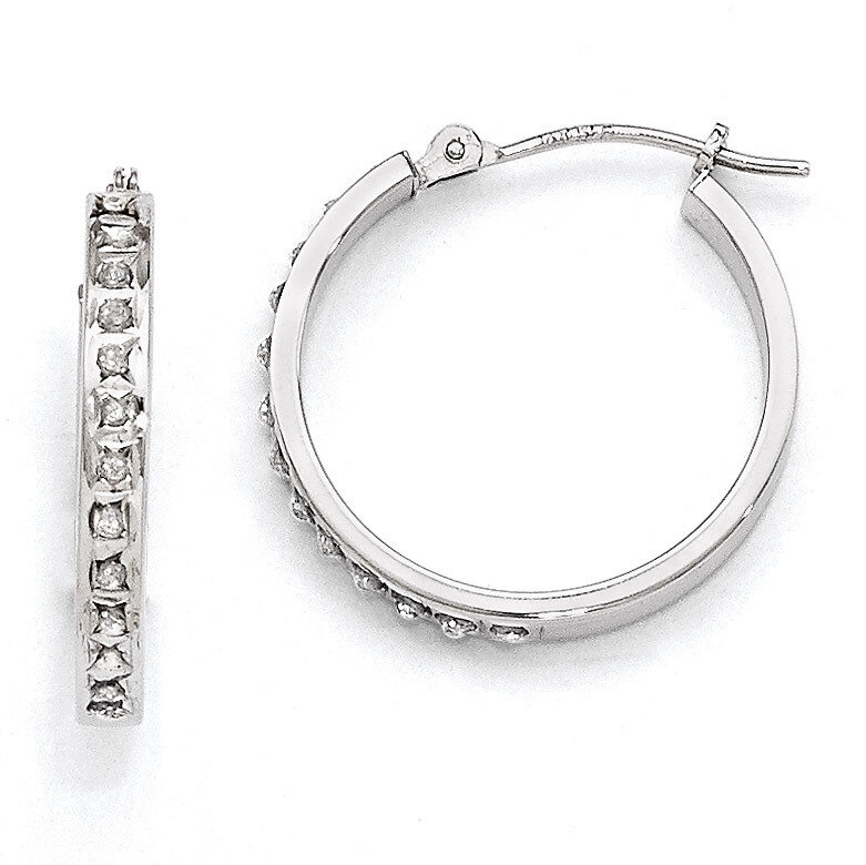 Round Hinged Hoop Earrings 14k White Gold with Diamonds DF229, MPN: DF229, 191101179624