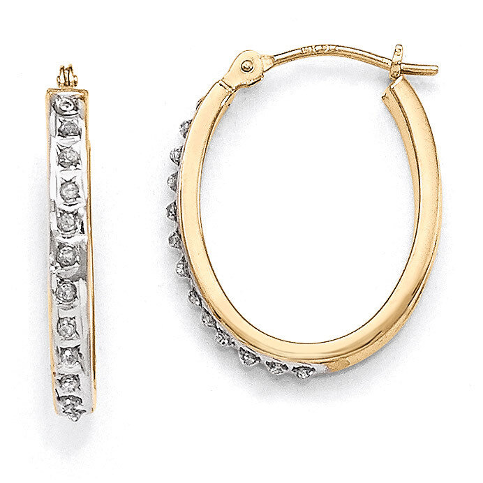 Oval Hinged Hoop Earrings 14k Gold with Diamonds DF234