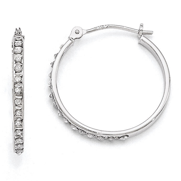 Round Hinged Hoop Earrings 14k White Gold with Diamonds DF241