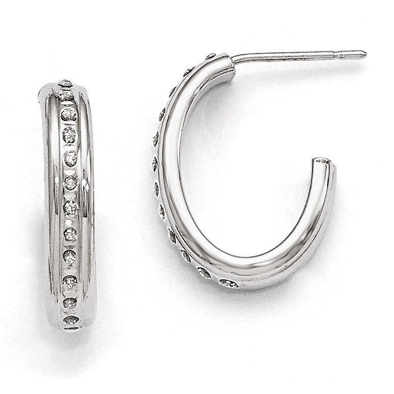Post J Hoop Earrings 14k White Gold with Diamonds DF244