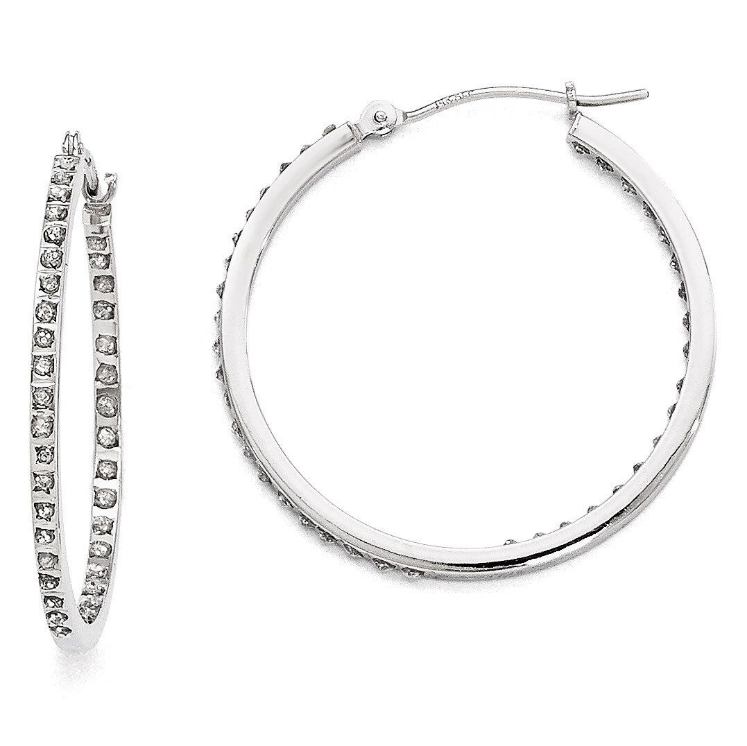 Round Hinged Hoop Earrings 14k White Gold with Diamonds DF249