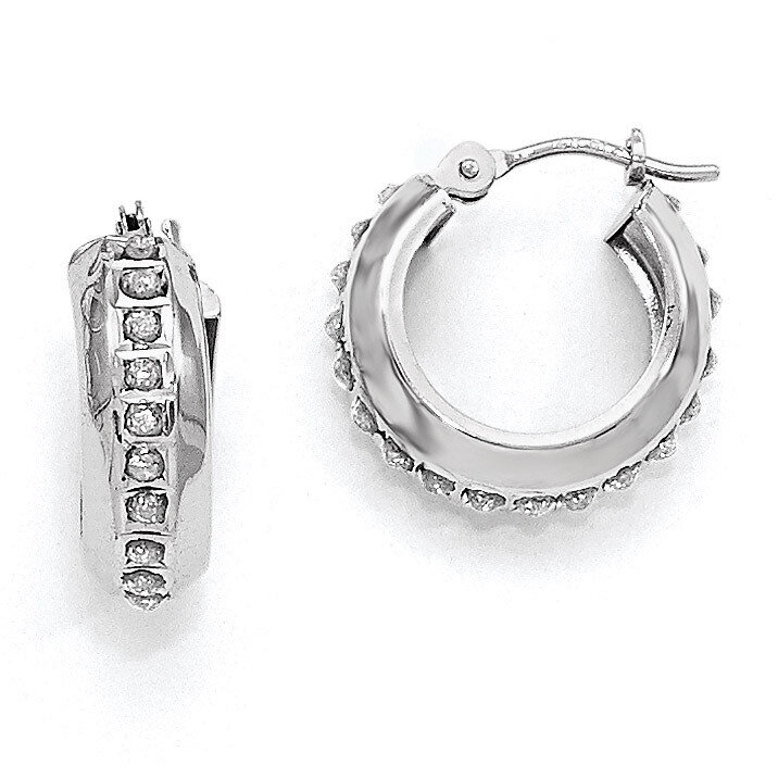 Round Hinged Hoop Earrings 14k White Gold with Diamonds DF252