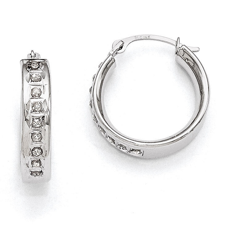 Round Hoop Earrings 14k White Gold with Diamonds DF254