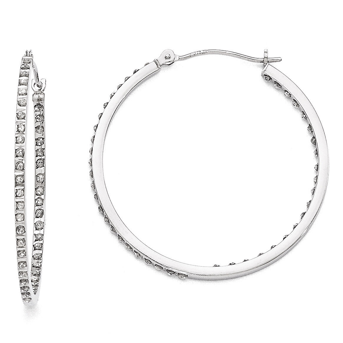 Round Hinged Hoop Earrings 14k White Gold with Diamonds DF255