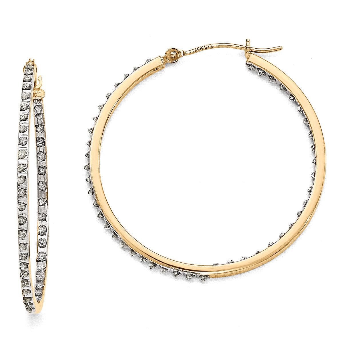 Round Hinged Hoop Earrings 14k Gold with Diamonds DF256