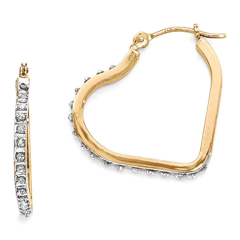 Heart Hinged Hoop Earrings 14k Gold with Diamonds DF258