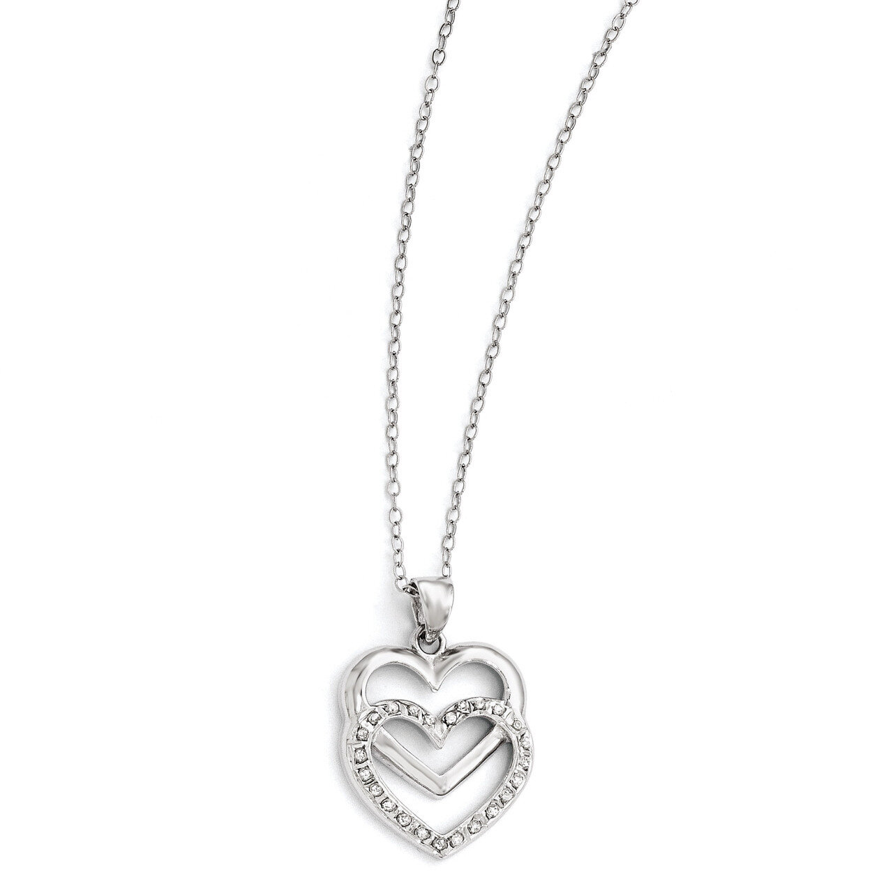 Mystique 18 Inch Dangle Heart Necklace Sterling Silver with Diamonds QDF101