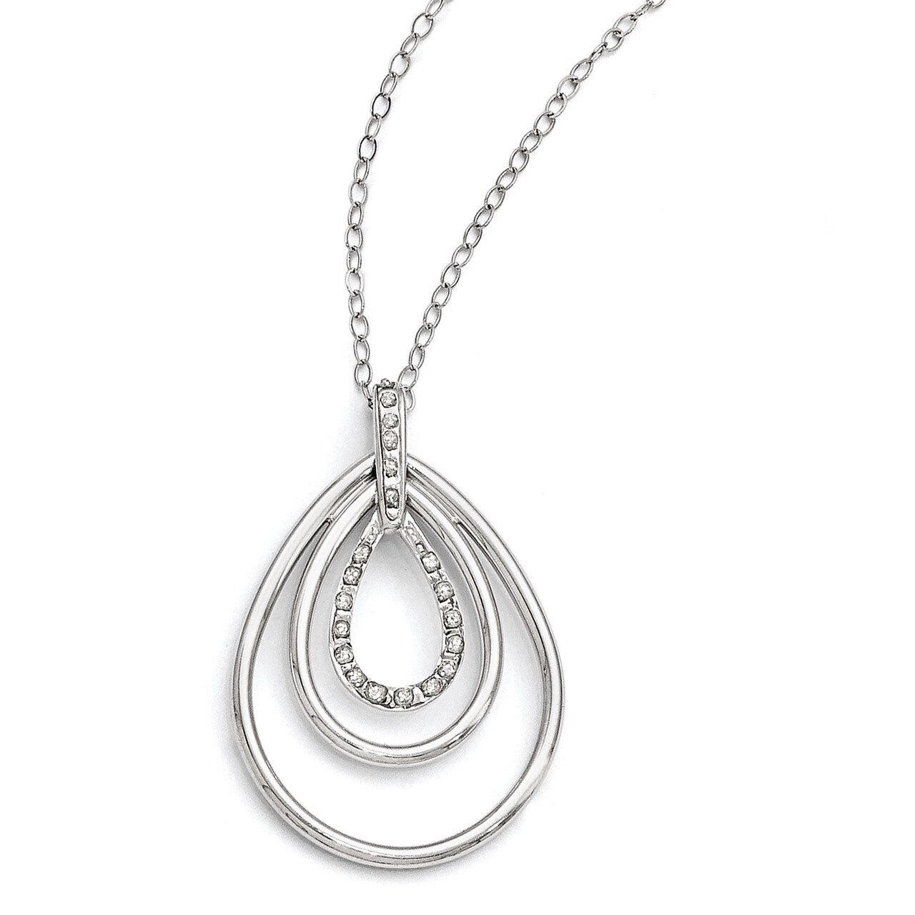 Mystique 18 Inch Triple Teardrop Necklace Sterling Silver with Diamonds QDF107
