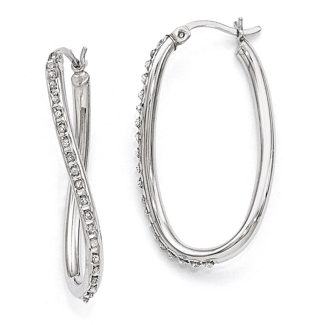 Mystique Oval Twist Hoop Earrings Sterling Silver with Diamonds QDF108