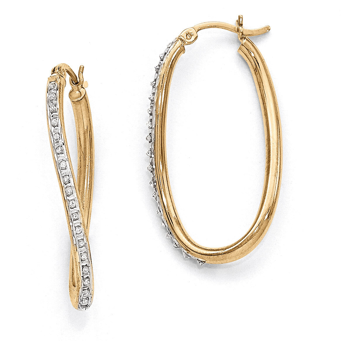 Mystique Oval Twist Hoop Earrings Sterling Silver & Gold-plated with Diamonds QDF109