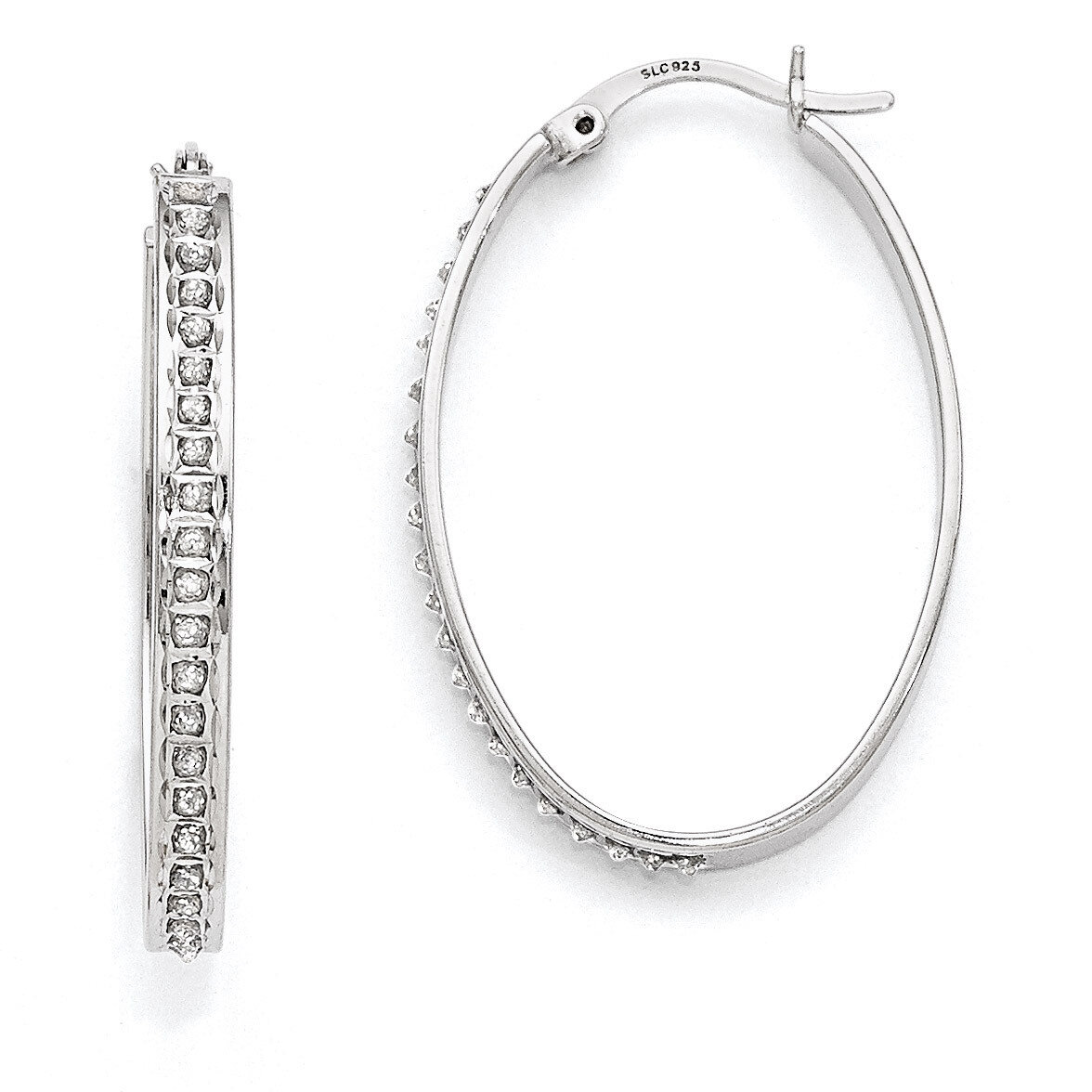 Mystique Oval Hoop Earrings Sterling Silver with Diamonds QDF110