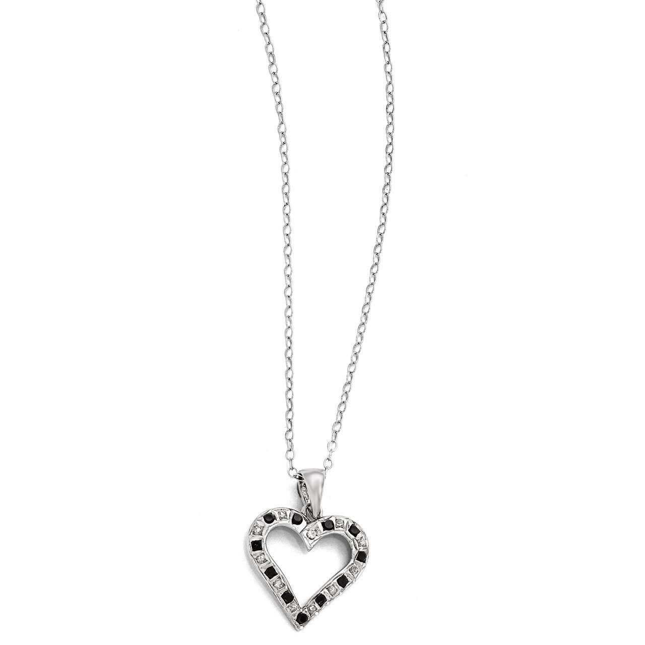 Necklace heart Sterling Silver Black & White Diamond QDF114