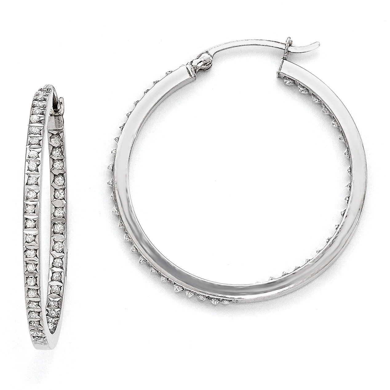 Mystique Round Hoop Earrings Sterling Silver with Diamonds QDF119
