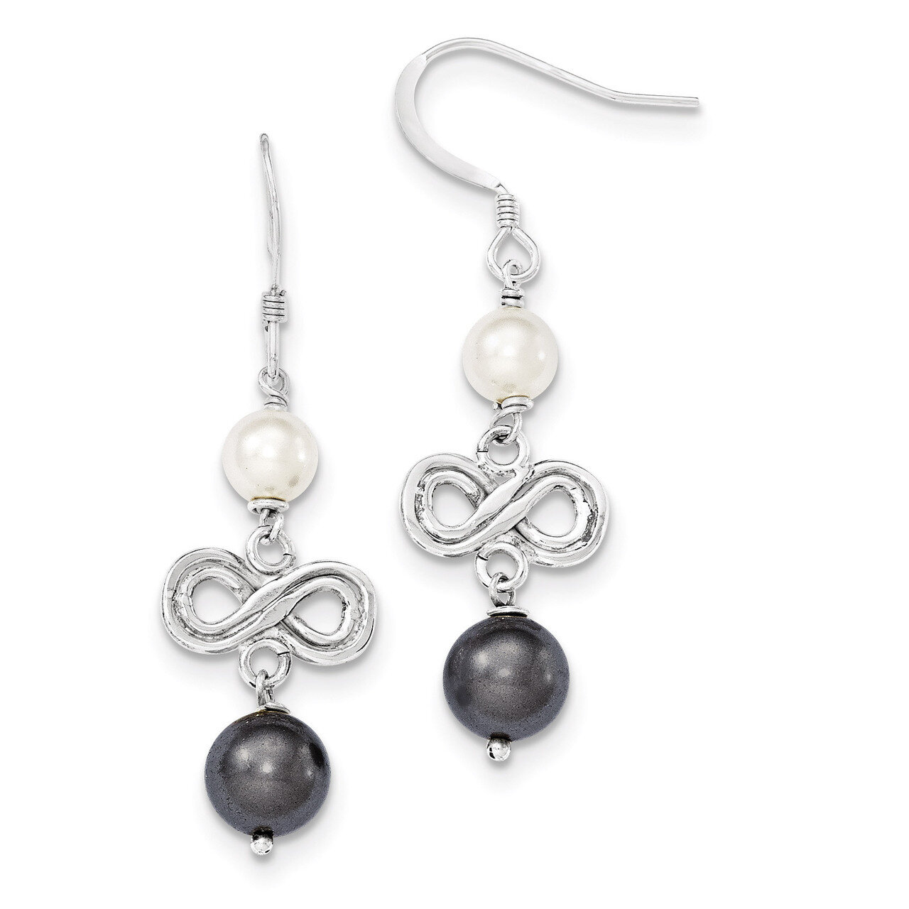 Dark Grey and White Swarovski Cultured Pearl Earrings Sterling Silver QE5083