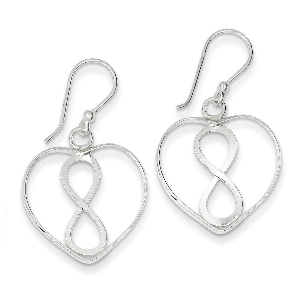 Open Heart with Infinity Symbol Dangle Earrings Sterling Silver QE8915
