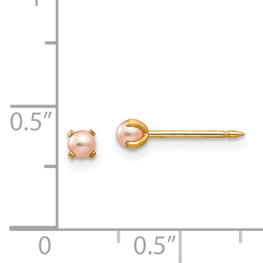 3mm Pink Simulated Pearl Earrings 14k Gold 109E