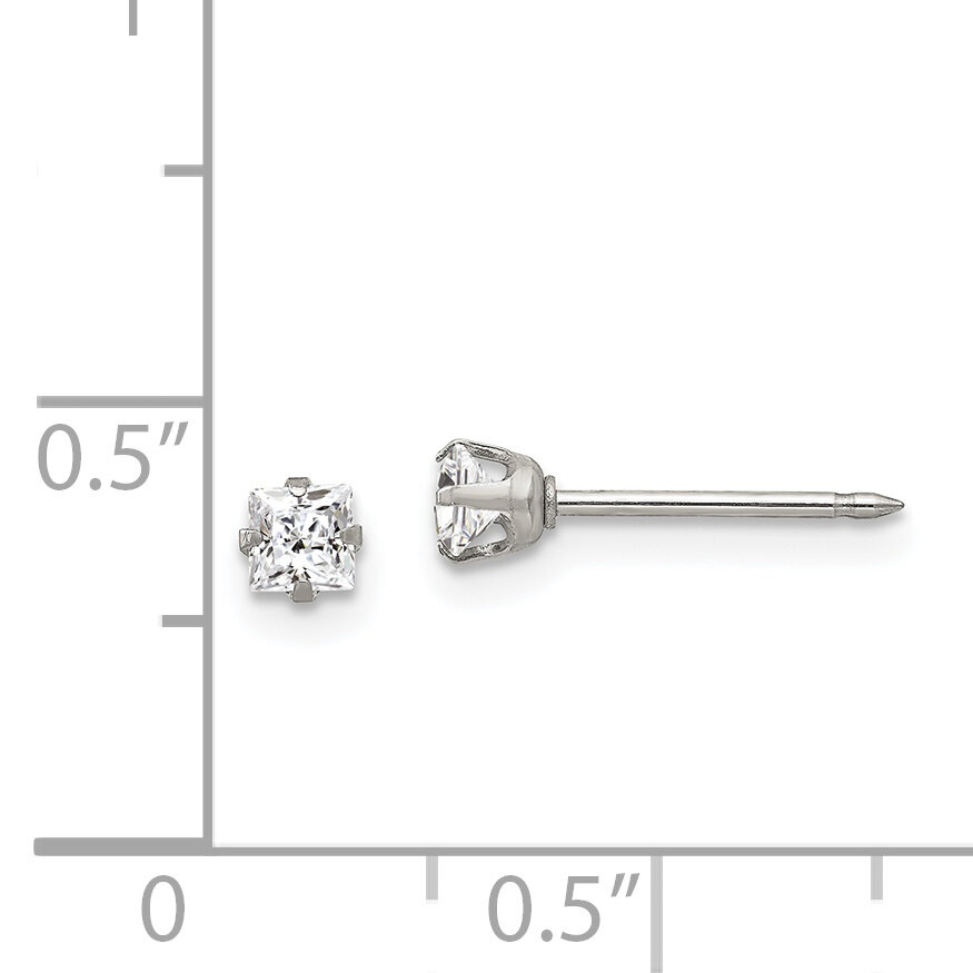 3mm Square Princess Cubic Zirconia Earrings Stainless Steel Polished 112E