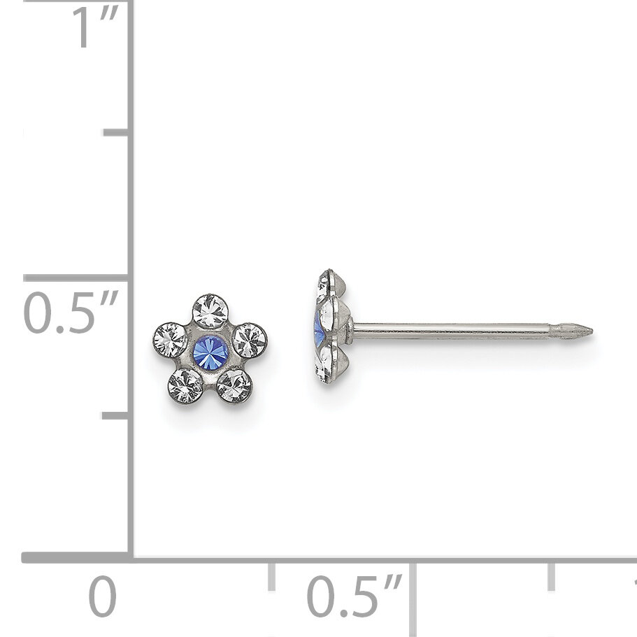 Clear Blue Crystal Post Earrings Stainless Steel Polished 119E, MPN: 119E,