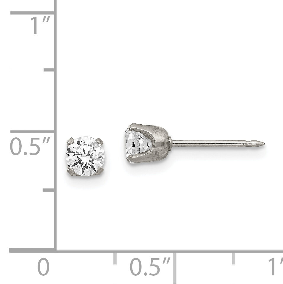 5mm Cubic Zirconia Post Earrings Stainless Steel Polished 181E