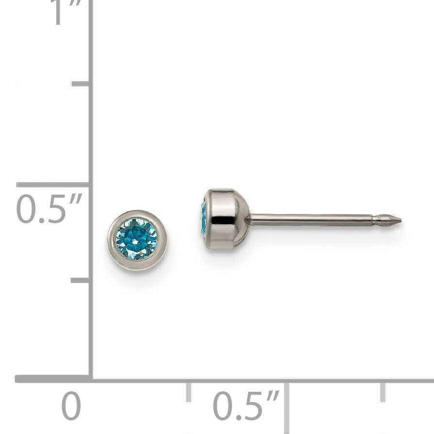 4mm Aqua Crystal Bezel Earrings Titanium 18E