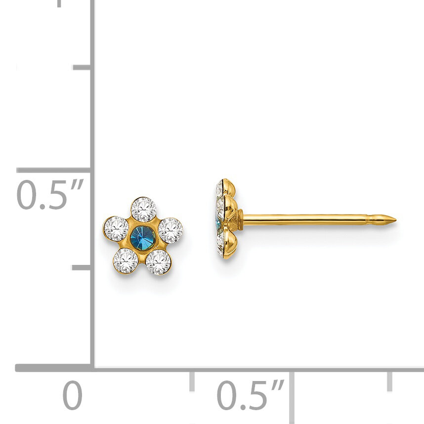 Clear &amp; Blue Crystal Flower Earrings 14k Gold 217E, MPN: 217E,