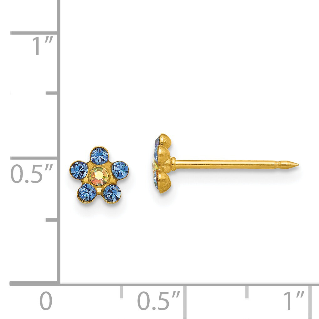 Blue & Aurora Borealis Crystal Flower Earrings 14k Gold 222E