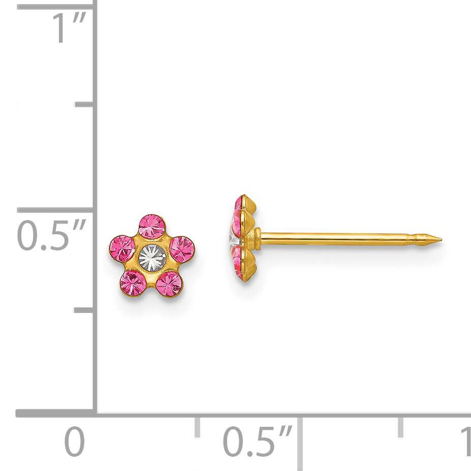 Rose &amp; Aurora Borealis Crystal Flower Earrings 14k Gold 223E, MPN: 223E,